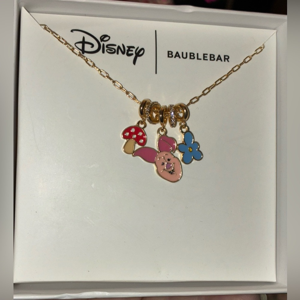 DISNEY Winnie the Pooh Multi-Charm Piglet Mushroom Flower Chain Necklace NEW NWT
